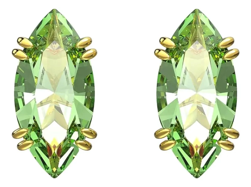 PENDIENTES GEOME TRICOS CON CRISTALES VERDES Y BASE DORADA - 1