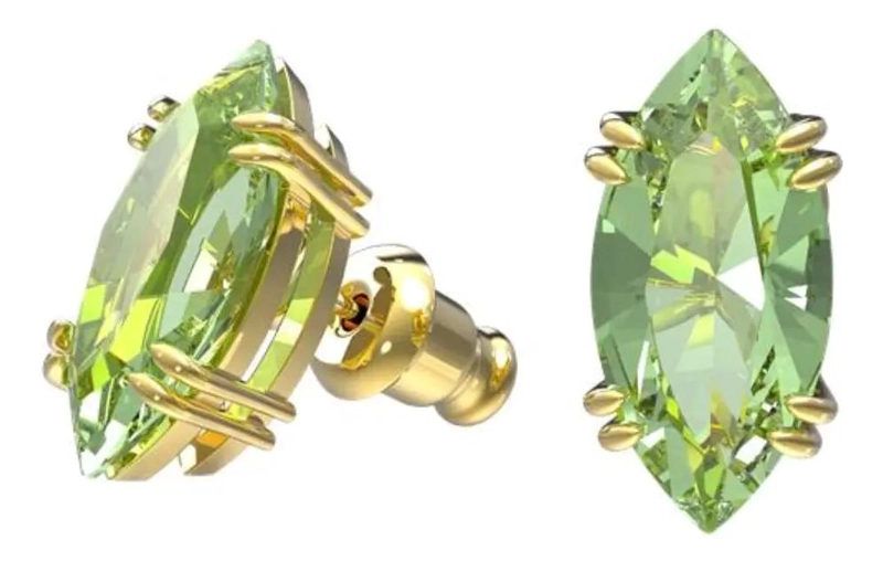 PENDIENTES GEOME TRICOS CON CRISTALES VERDES Y BASE DORADA - 2