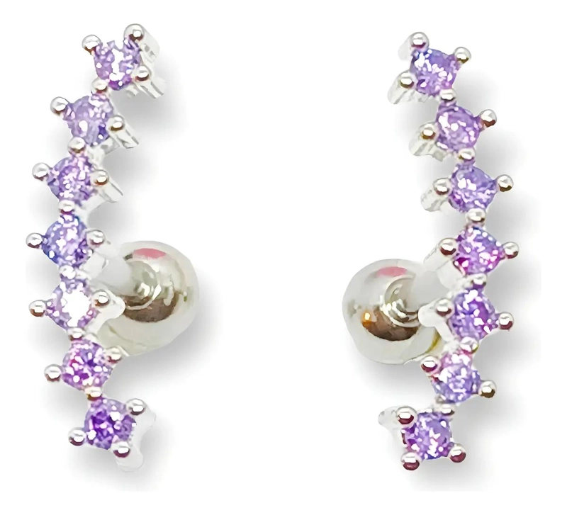 AROS CURVOS DE ACERO QUIRURGICO CON ZIRCONIA EN LILA - 1