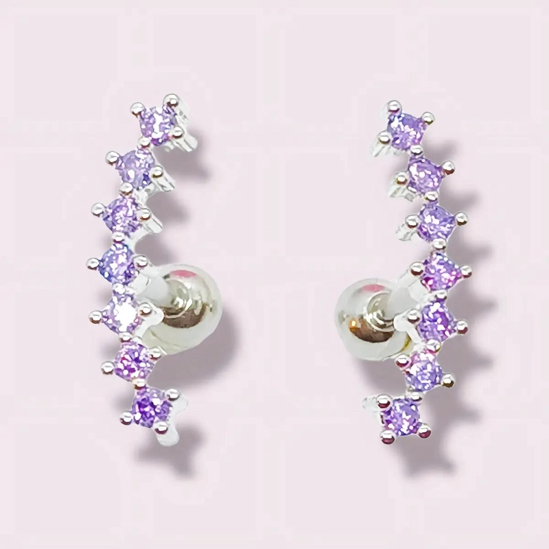 AROS CURVOS DE ACERO QUIRURGICO CON ZIRCONIA EN LILA - 3