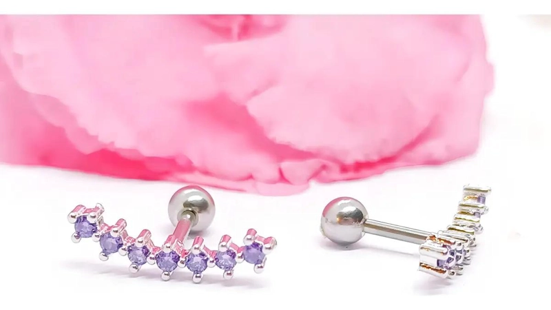 AROS CURVOS DE ACERO QUIRURGICO CON ZIRCONIA EN LILA - 4