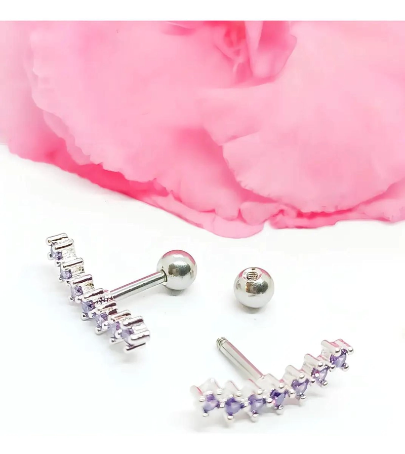 AROS CURVOS DE ACERO QUIRURGICO CON ZIRCONIA EN LILA - 6