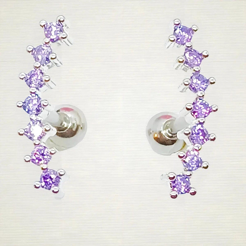 AROS CURVOS DE ACERO QUIRURGICO CON ZIRCONIA EN LILA - 8