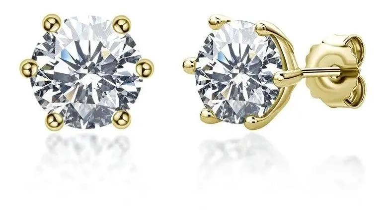 AROS DE MOISSANITA 6.5MM EN BAÑO DE ORO SOBRE PLATA - 1