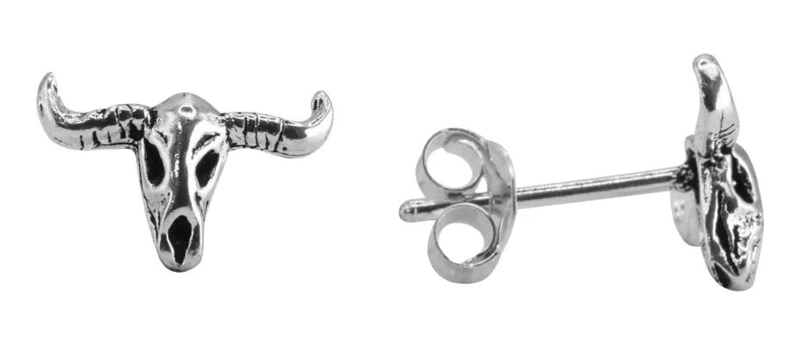 AROS MASCULINOS DE PLATA FINA 925 CON DISEÑO DE CABEZA DE BUEY ESTILO WESTERN - 1