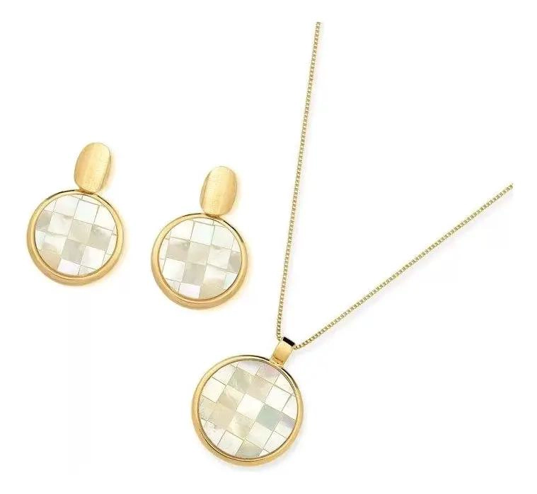 SET DE AROS Y COLLAR EN ORO 18K CON MOSAICO DE NACAR - 1