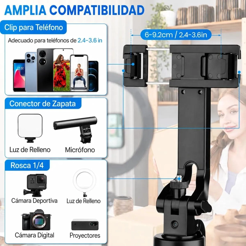 TRIPODE Y PALO SELFIE 2 EN 1 CON SEGUIMIENTO FACIAL 360° - 6