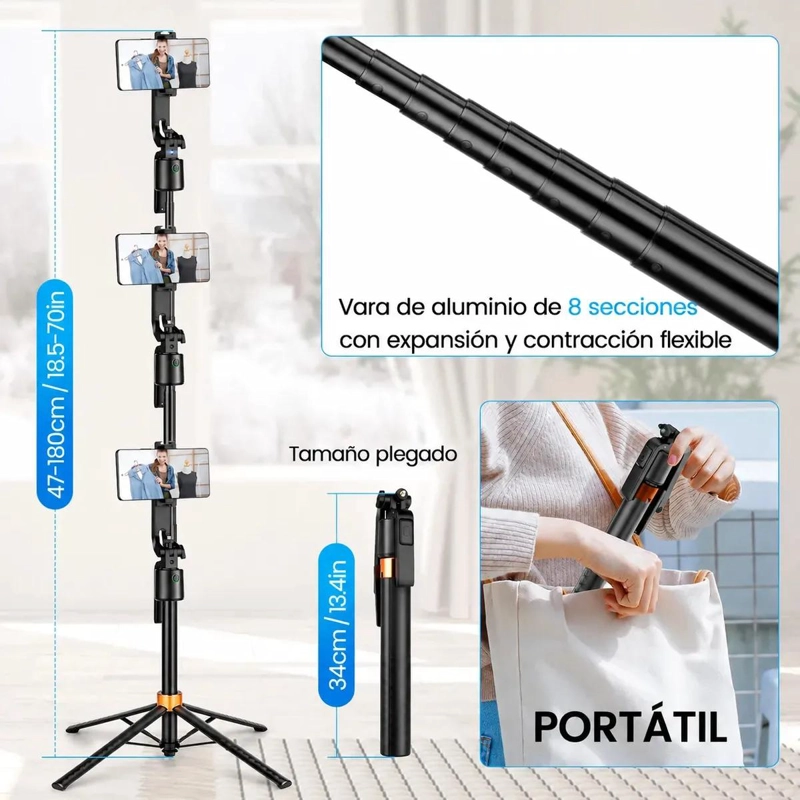 TRIPODE Y PALO SELFIE 2 EN 1 CON SEGUIMIENTO FACIAL 360° - 7
