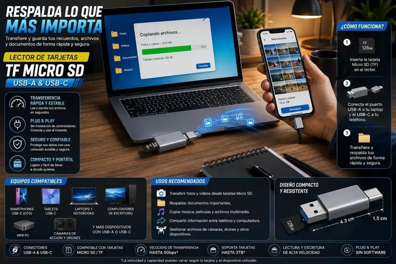 KIT DE ALMACENAMIENTO 128GB CON ADAPTADOR Y LECTOR 2 EN 1 - 9