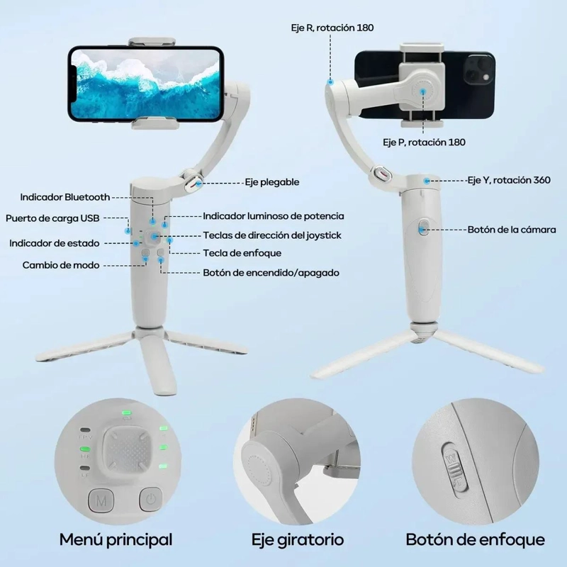 ESTABILIZADOR GIMBAL PLEGABLE PARA CELULARES CON 3 EJES - 4