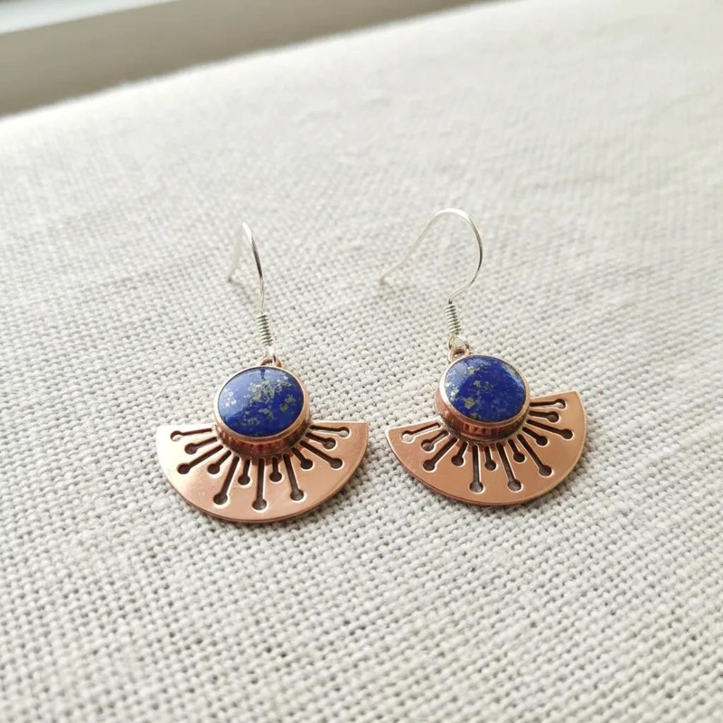 AROS COLGANTES DE COBRE CON LAPISLAZULI NATURAL - 1