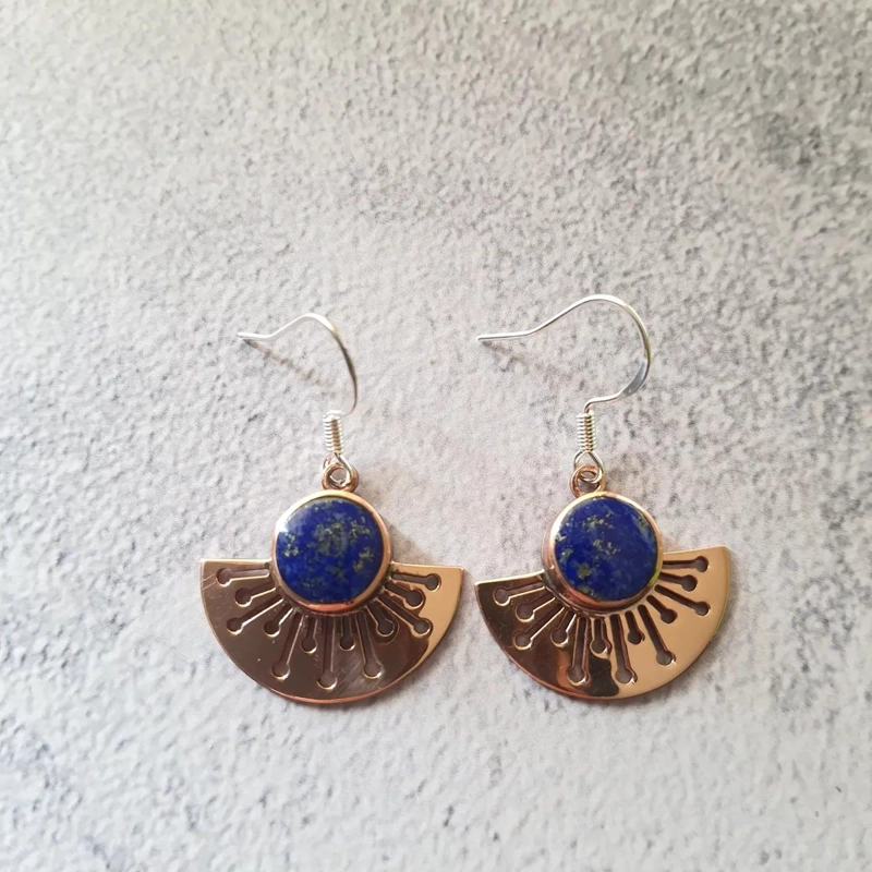 AROS COLGANTES DE COBRE CON LAPISLAZULI NATURAL - 2