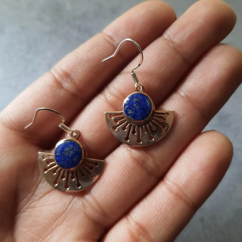 AROS COLGANTES DE COBRE CON LAPISLAZULI NATURAL - 3