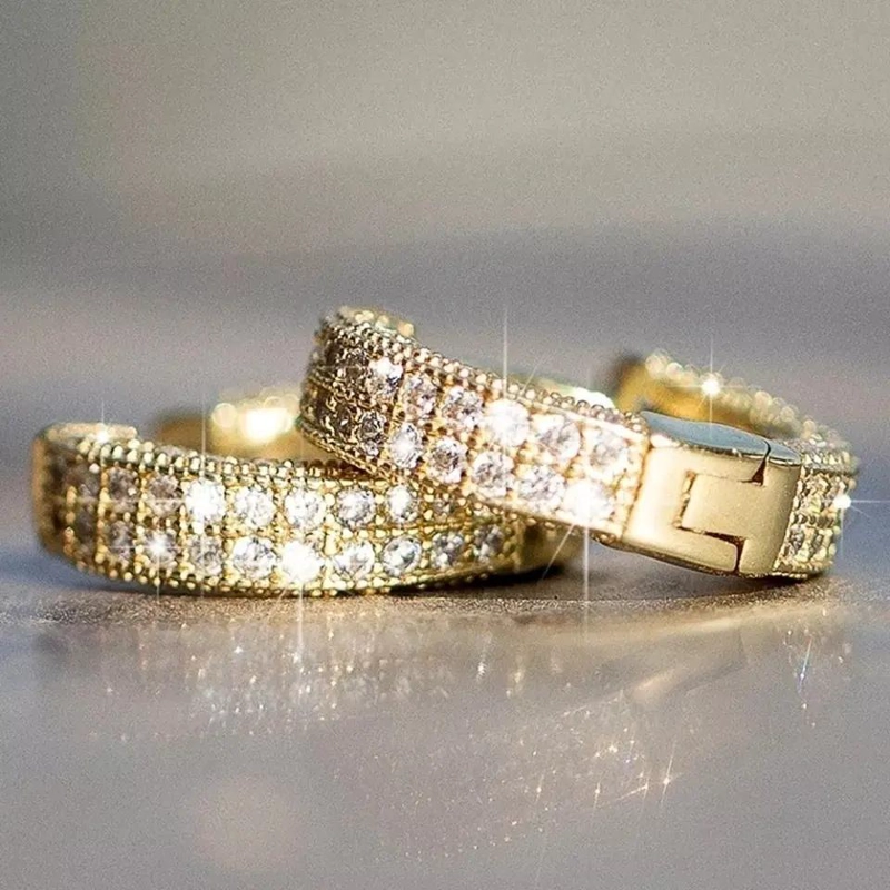 AROS ARGOLLAS DE ORO 24KT CON CRISTALES ELEGANTES - 3