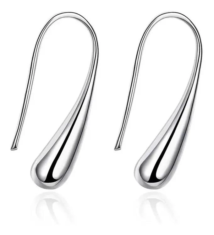 AROS COLGANTES ELEGANTES EN FORMA DE GOTA BAÑADO EN PLATA - 1