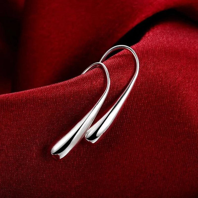AROS COLGANTES ELEGANTES EN FORMA DE GOTA BAÑADO EN PLATA - 4