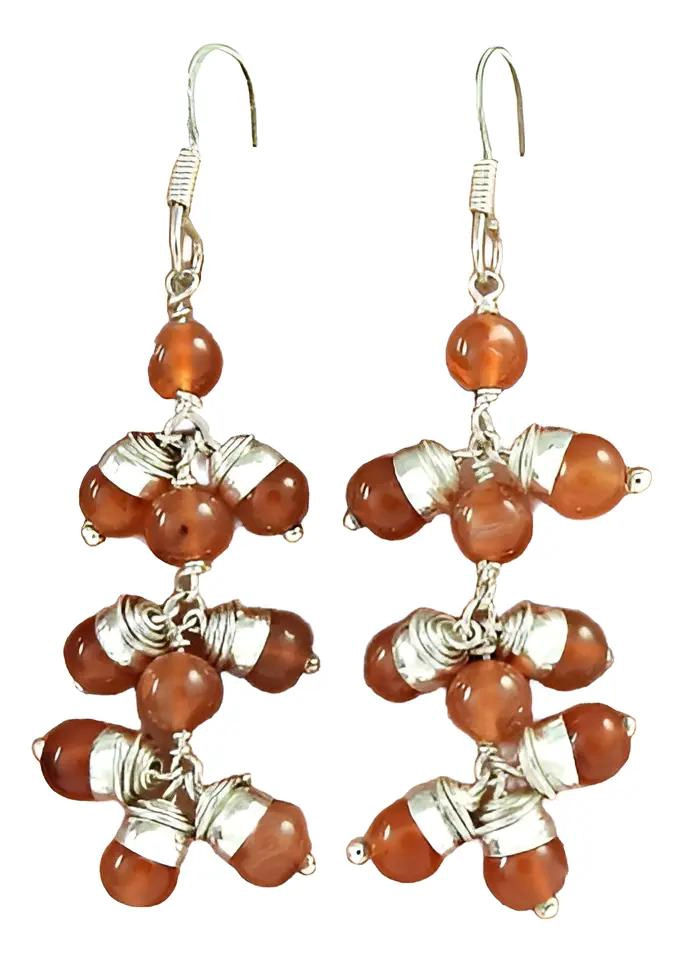 AROS LARGOS DE PLATA 925 CON CORNALINA NATURAL HECHOS A MANO - 1