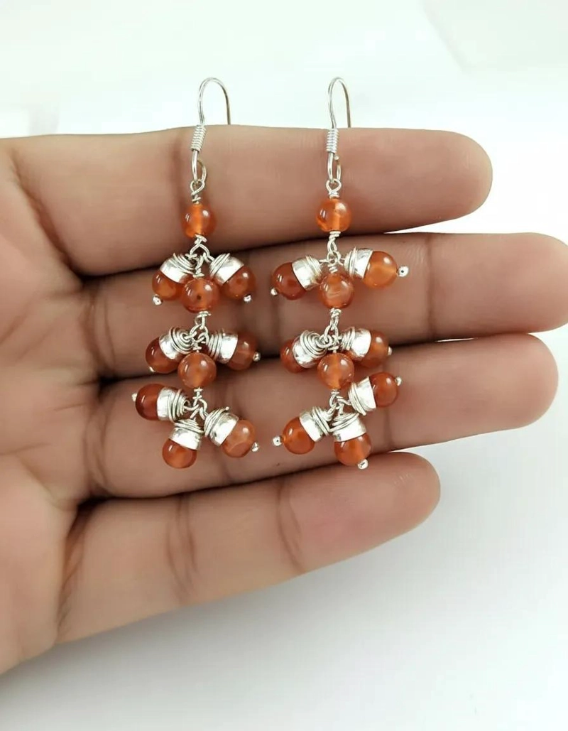 AROS LARGOS DE PLATA 925 CON CORNALINA NATURAL HECHOS A MANO - 2