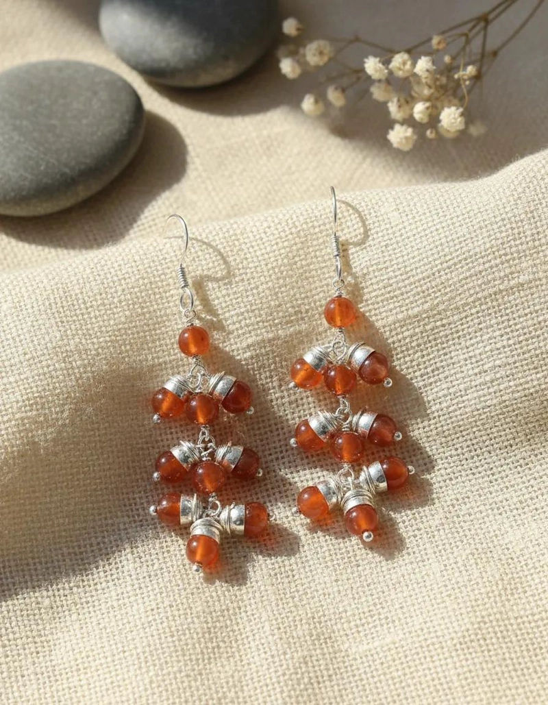 AROS LARGOS DE PLATA 925 CON CORNALINA NATURAL HECHOS A MANO - 3