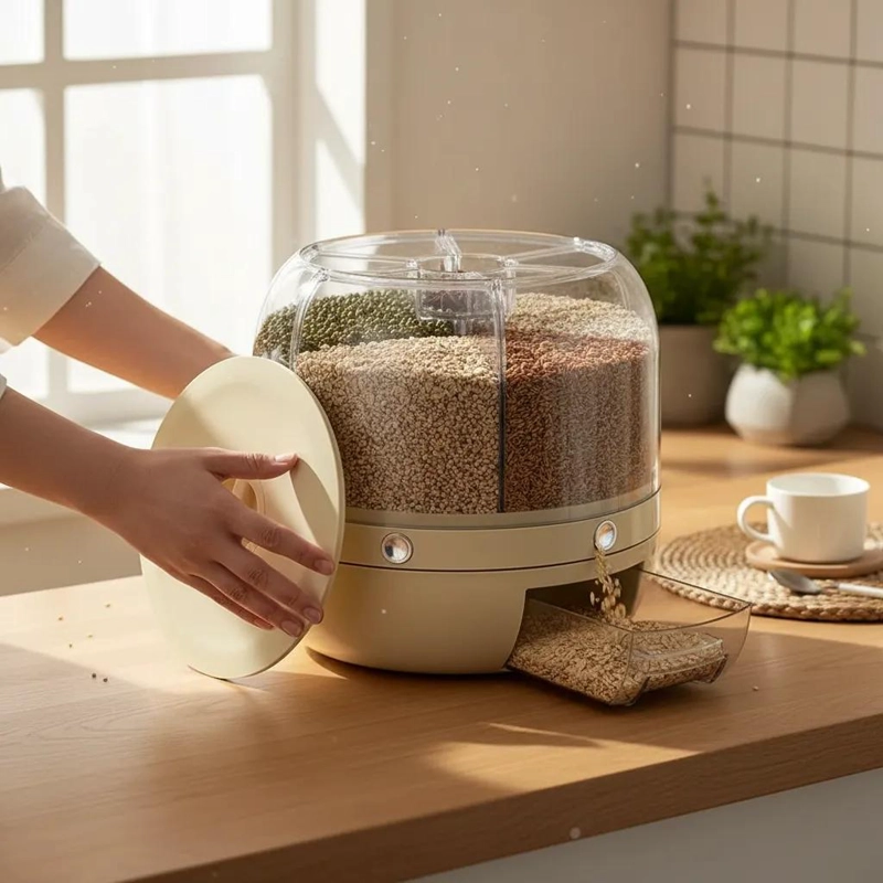 DISPENSADOR GIRATORIO DE 6 COMPARTIMIENTOS PARA GRANOS Y CEREALES - 1
