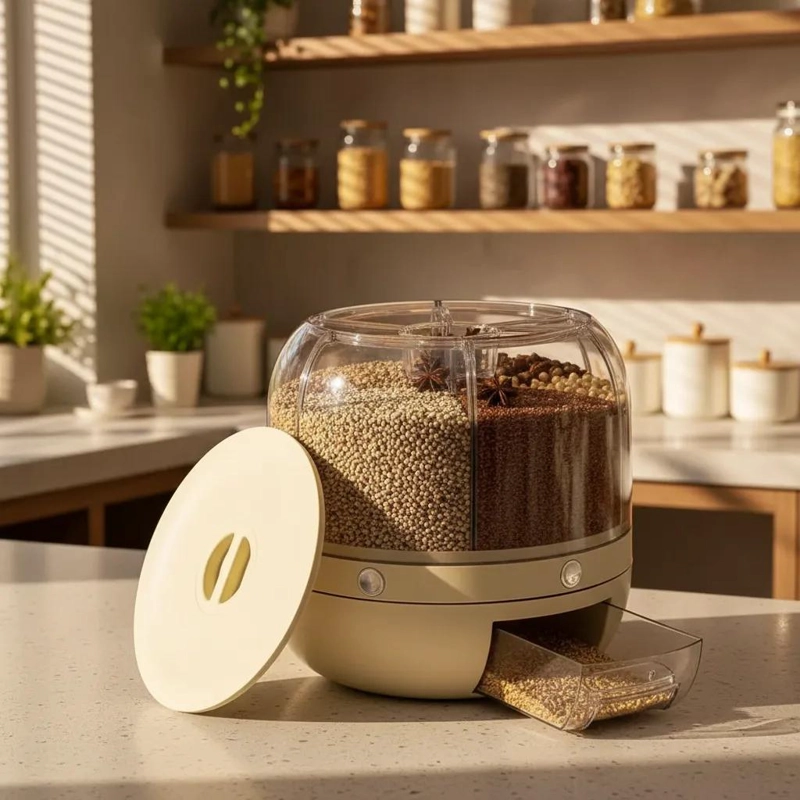 DISPENSADOR GIRATORIO DE 6 COMPARTIMIENTOS PARA GRANOS Y CEREALES - 3