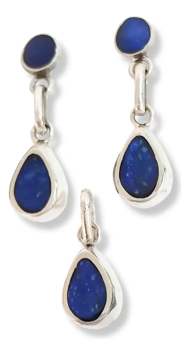 SET DE AROS COLGANTES GOTA EN LAPISLAZULI Y PLATA FINA 950 - 2