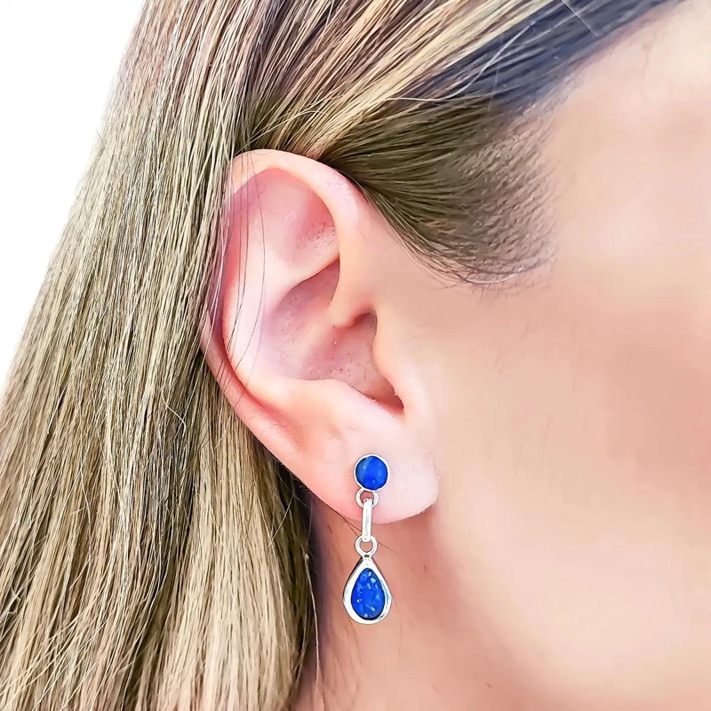 SET DE AROS COLGANTES GOTA EN LAPISLAZULI Y PLATA FINA 950 - 4