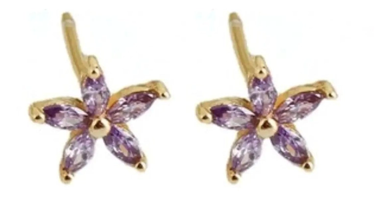 ARETES DE FLOR EN AMATISTA PURPURA CON BAÑO DE ORO - 1