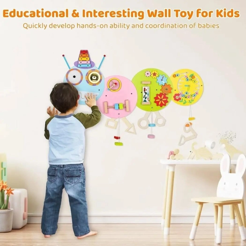 JUEGO DE PARED DIDACTICO DE MADERA PARA NIÑOS CON ACTIVIDADES INTERACTIVAS - 2