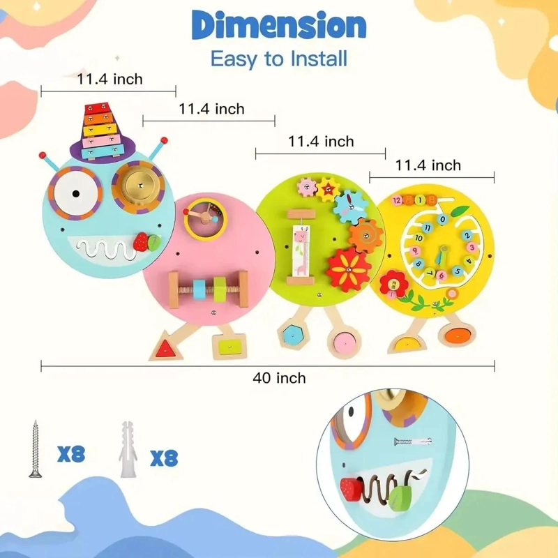 JUEGO DE PARED DIDACTICO DE MADERA PARA NIÑOS CON ACTIVIDADES INTERACTIVAS - 8