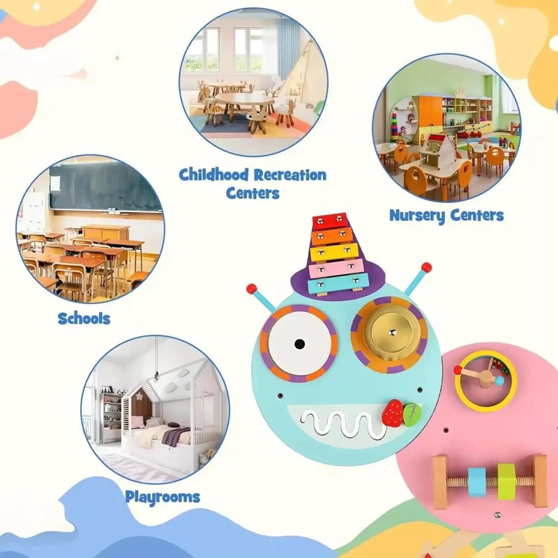 JUEGO DE PARED DIDACTICO DE MADERA PARA NIÑOS CON ACTIVIDADES INTERACTIVAS - 9