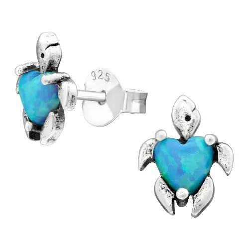 AROS DE TORTUGA EN PLATA 925 CON OPALO SINTE TICO - 1