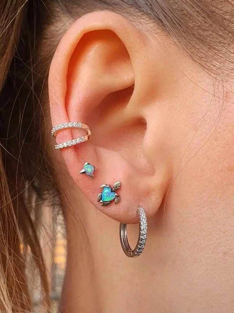 AROS DE TORTUGA EN PLATA 925 CON OPALO SINTE TICO - 2