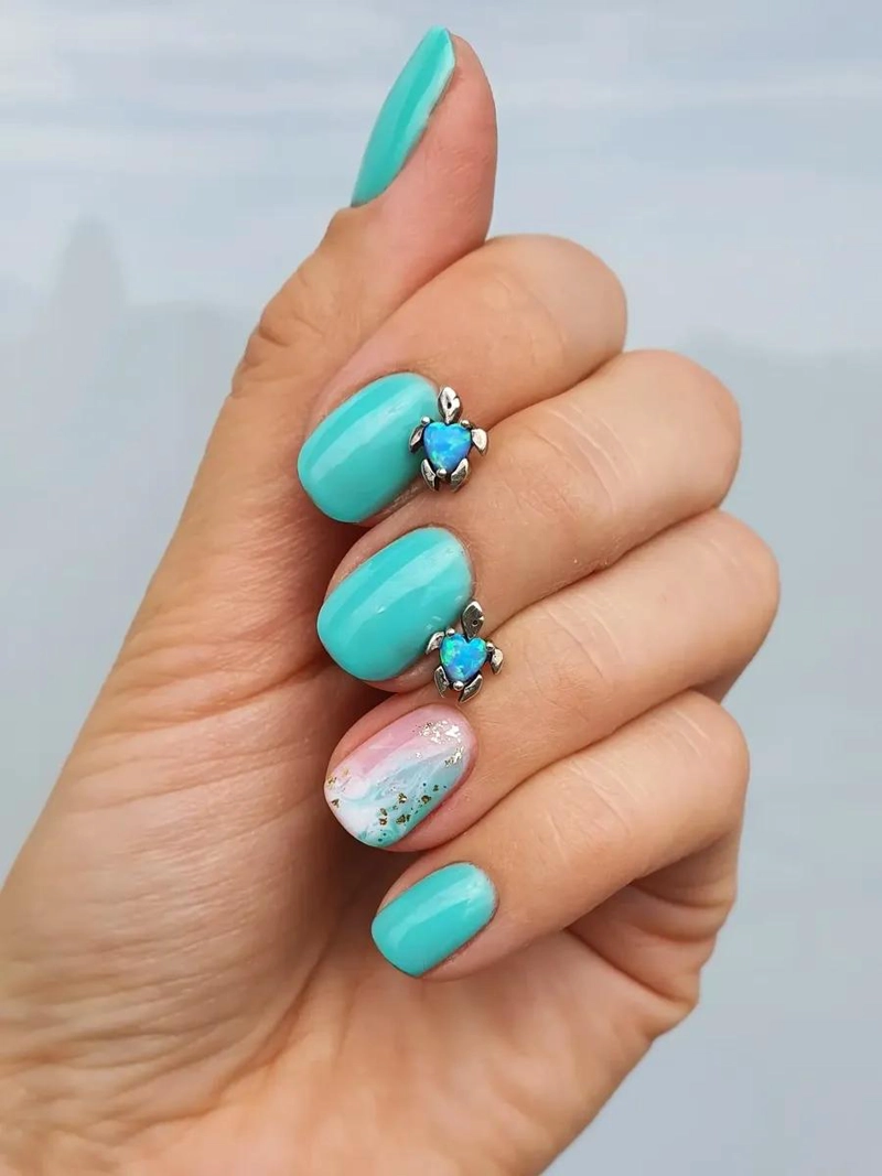 AROS DE TORTUGA EN PLATA 925 CON OPALO SINTE TICO - 3