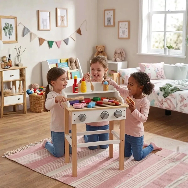 COCINA INFANTIL DE MADERA ESTILO PARRILLA PARA ASADOS Y BARBACOAS - 2