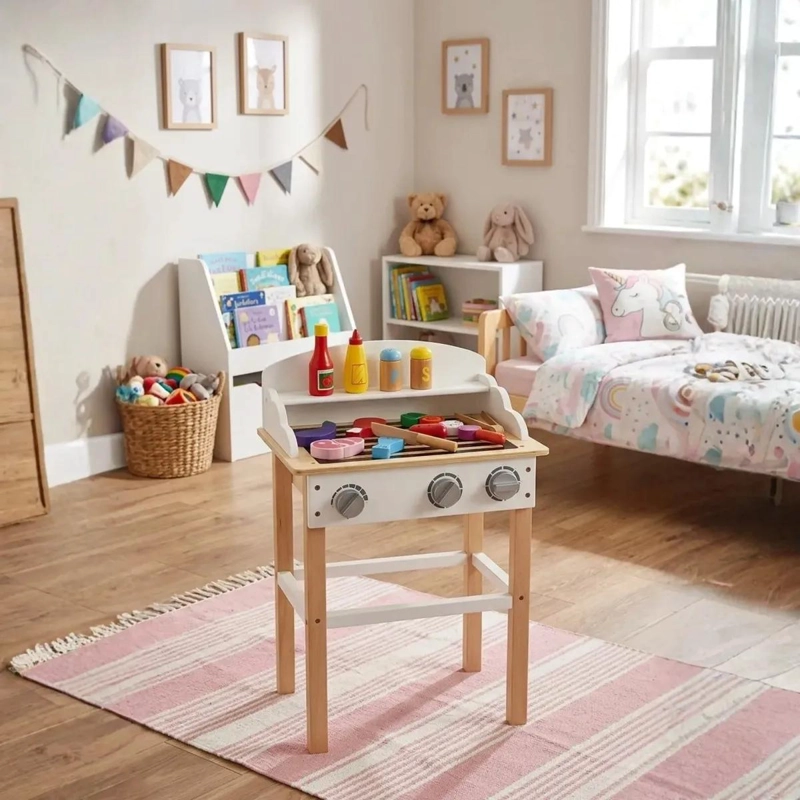 COCINA INFANTIL DE MADERA ESTILO PARRILLA PARA ASADOS Y BARBACOAS - 3