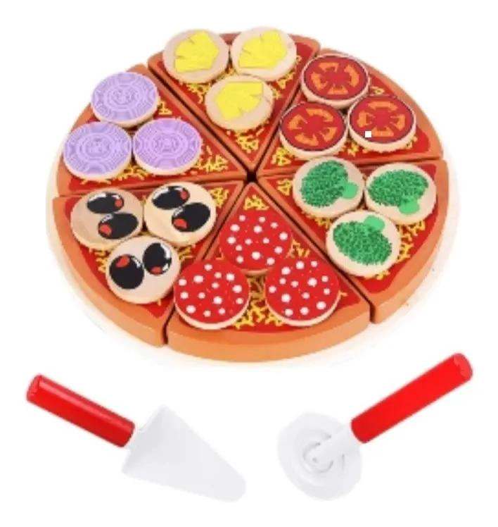 JUEGO DIDACTICO DE MADERA PARA CORTAR PIZZA 27 PIEZAS - 1
