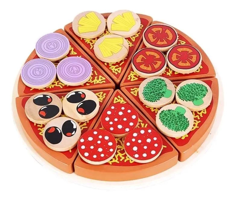 JUEGO DIDACTICO DE MADERA PARA CORTAR PIZZA 27 PIEZAS - 2