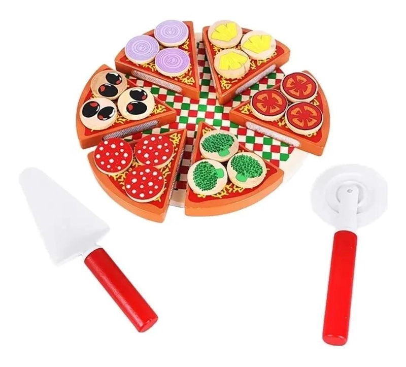 JUEGO DIDACTICO DE MADERA PARA CORTAR PIZZA 27 PIEZAS - 4