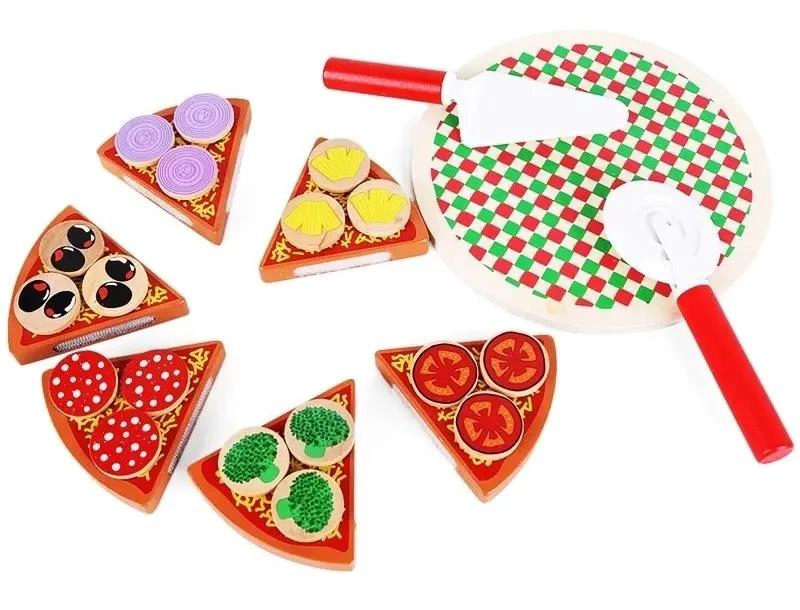 JUEGO DIDACTICO DE MADERA PARA CORTAR PIZZA 27 PIEZAS - 6