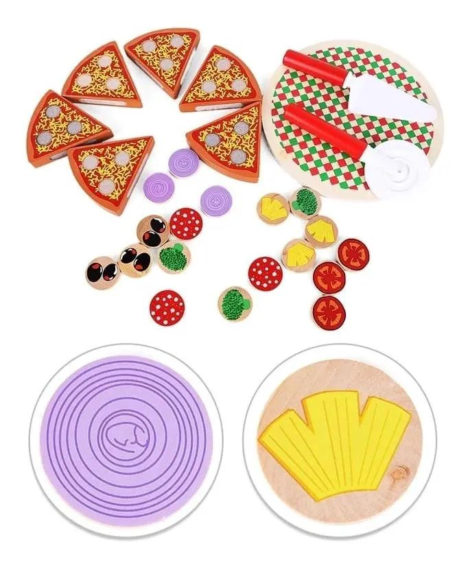 JUEGO DIDACTICO DE MADERA PARA CORTAR PIZZA 27 PIEZAS - 7