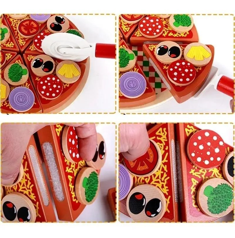 JUEGO DIDACTICO DE MADERA PARA CORTAR PIZZA 27 PIEZAS - 8