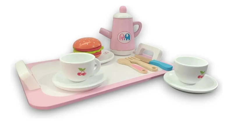 JUEGO DE TE  INFANTIL DE MADERA ROSA 16 PIEZAS - 1