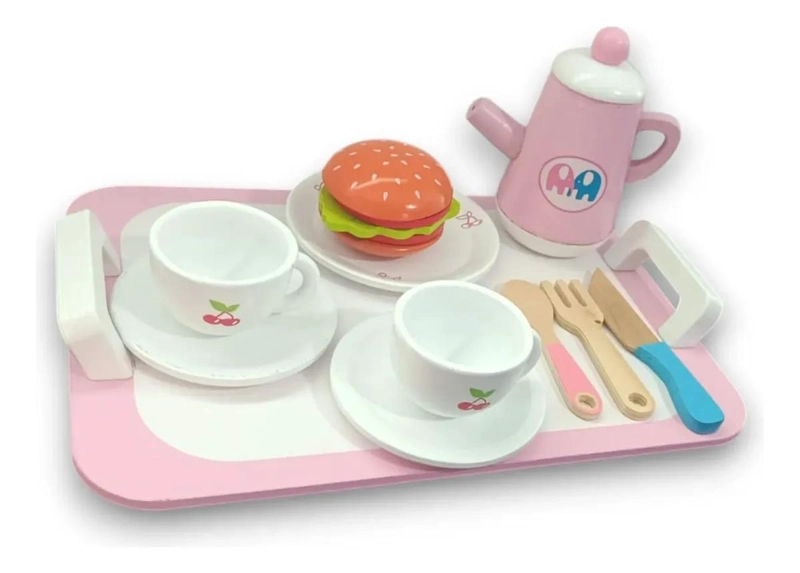 JUEGO DE TE  INFANTIL DE MADERA ROSA 16 PIEZAS - 2