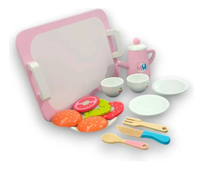 JUEGO DE TE  INFANTIL DE MADERA ROSA 16 PIEZAS - 3