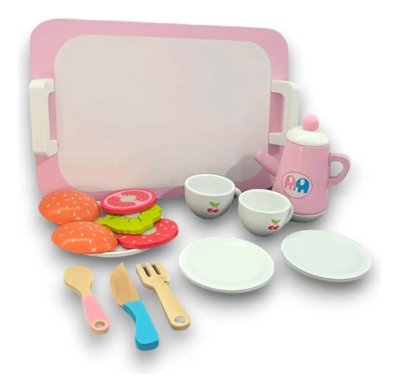 JUEGO DE TE  INFANTIL DE MADERA ROSA 16 PIEZAS - 4