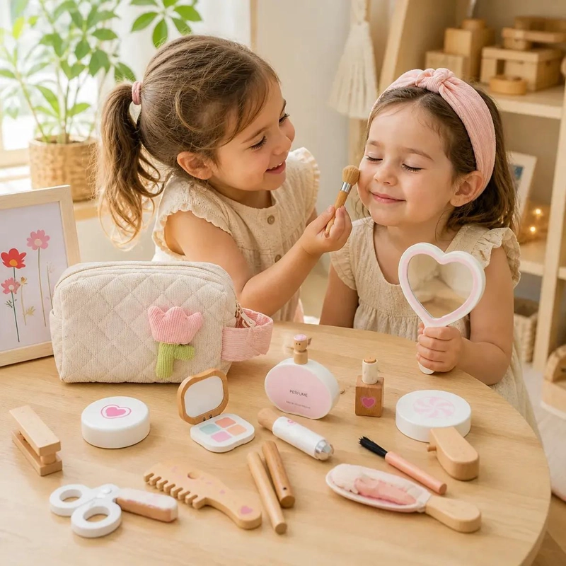 SET DE MAQUILLAJE DE MADERA PARA NIÑAS CON ACCESORIOS - 1