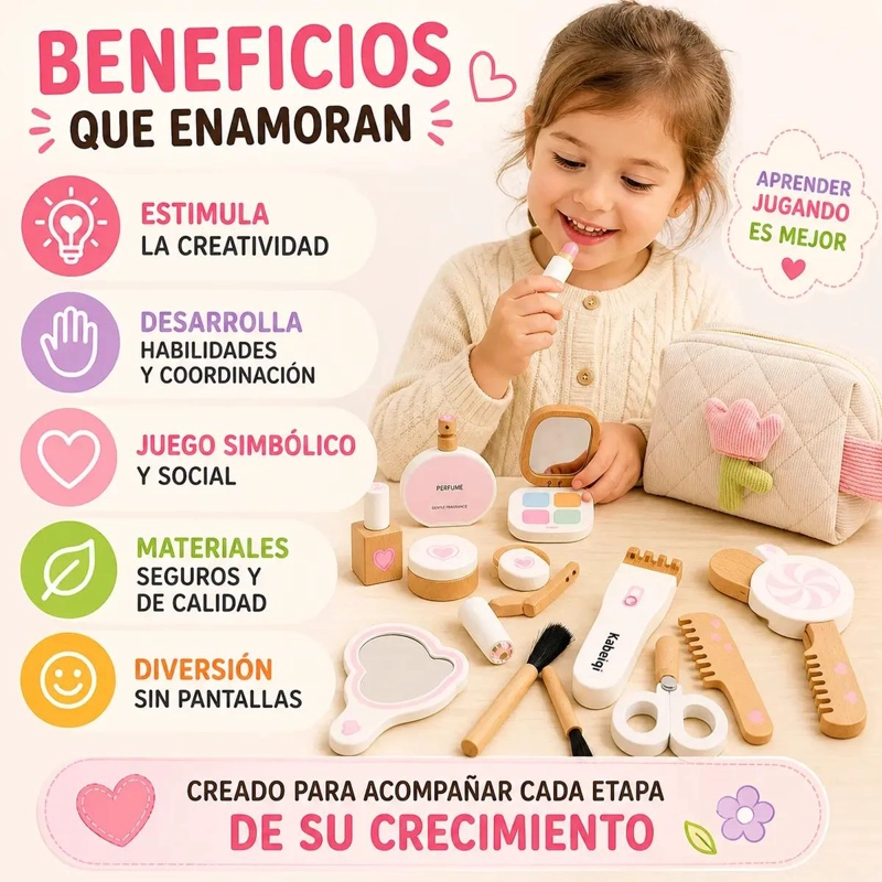 SET DE MAQUILLAJE DE MADERA PARA NIÑAS CON ACCESORIOS - 4