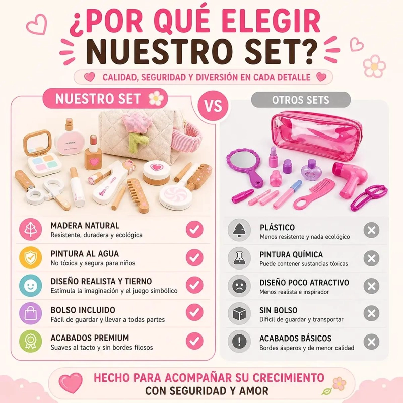 SET DE MAQUILLAJE DE MADERA PARA NIÑAS CON ACCESORIOS - 6