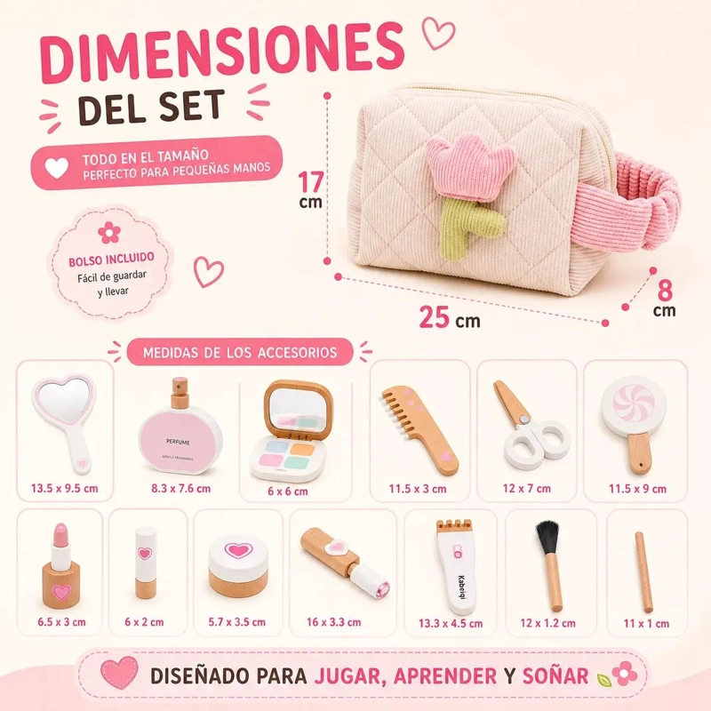 SET DE MAQUILLAJE DE MADERA PARA NIÑAS CON ACCESORIOS - 7
